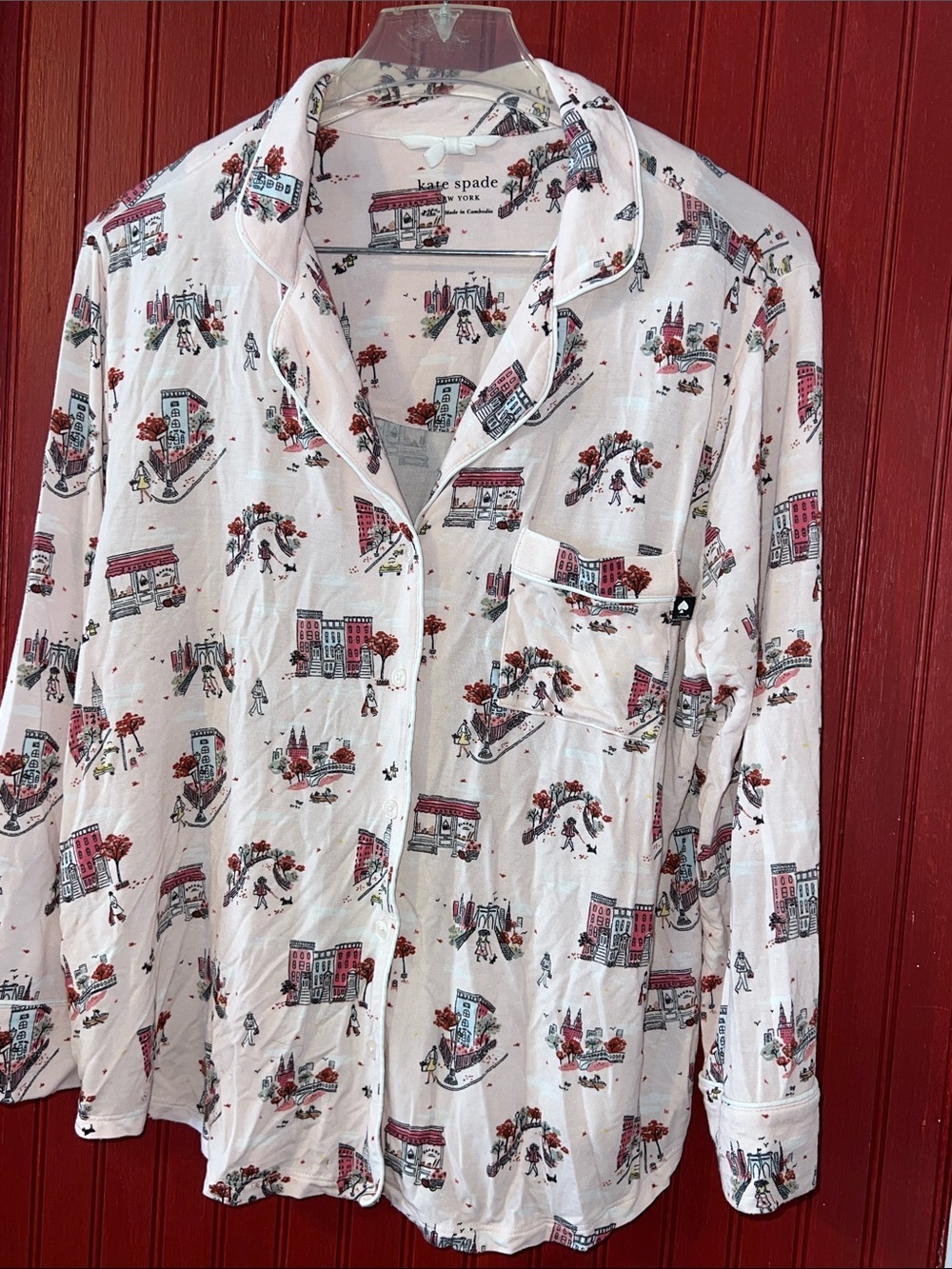 kate spade White Cityscape Print Button-Down Pajama Shirt L